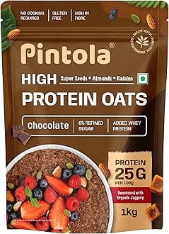 25g High Protein Oats 1kg, Dark Chocolate,No Refined Sugar, with Almonds Raisin, Pumpkin and Chia Seeds, 8g Fibre, Rolled Oats for weight loss, Breakfast Cereals | Gluten Free