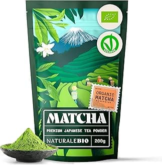 NaturaleBio Japanese Organic Matcha Green Tea Powder - Premium Grade - 200g. Tea Produced in Japan, Uji, Kyoto. Use for Drinking, Smoothie Making and with Milk. Vegan & Vegetarian Friendly