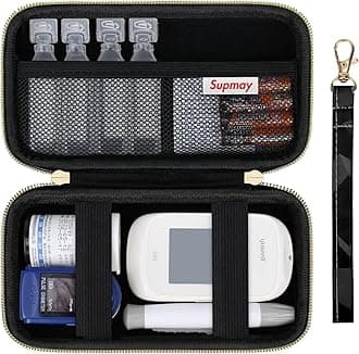 Diabetic Supplies Hard Case Diabetic Supply Organizer Bag Carrying Case for Diabetes Testing Kit Blood Glucose Monitor with Blood Sugar Glucometer Test Strips Lancing Device Lancets, Black