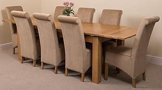 Richmond 200cm - 280cm Oak Extendable Dining Table with Chairs - Large Oak Dining Set with 8 Montana Beige Fabric Chairs