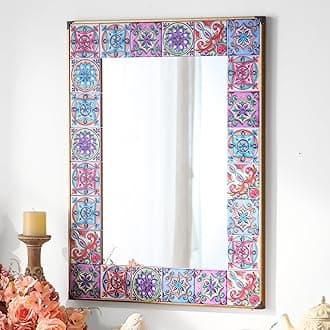 ZIYOO Handcrafted Bohemian Style Decorative Wall Mirror – Colorful Boho Tile Frame, 24"x36" – Moroccan Inspired Accent for Living Room, Bedroom, or Entryway, 24"x32"
