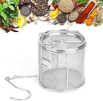 Seasoning Strainer, Stainless Steel Spice Filter, Cooking Spice Filter, Mesh Design Tea Ball Strainer Soup Seasonings Seperation Basket Filter with Chain Hook for Home Restaurant (10 * 10cmLarge Size)