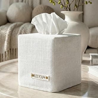 Stylish Tissue Box Cover - This White Linen Holder Instantly Covers Your Square Tissue Boxes - The Perfect Cube Cover for Your Bathroom and Home