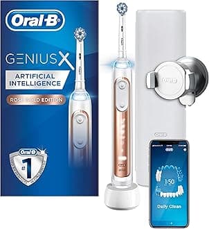 Genius X with Artificial Intelligence Rose Gold Electric Toothbrush, 1 Toothbrush Head, 6 Modes, Gum Pressure Sensor, USB Charging Travel Case, UK 2 Pin Plug, Gift for Men/Women