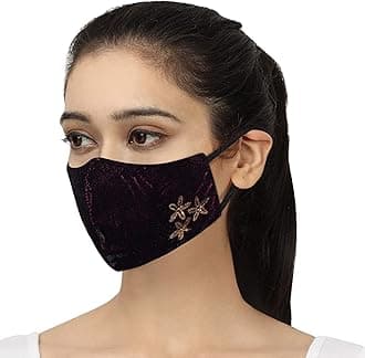 MASQ by Q-One 4 Layer Reusable, Washable Velvet Cloth Face Mask Combo for Women with Detachable Chain & Mask Bag (Multicolor)