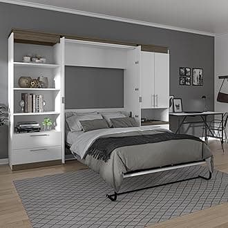 Bestar Orion Full Murphy Bed and Multifunctional Storage with Drawers, White & Walnut Grey