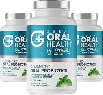 Oral Probiotics for Mouth Bad Breath Treatment for Adults: Dentist Formulated BLIS K12 M18 Advanced Oral Probiotics for Teeth and Gums, 60 Chewable Oral Health Probiotics Supplement Tablets (Mint 3pk)