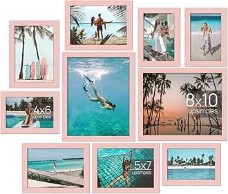 upsimples 10 Pack Picture Frames Collage Wall Decor for Mounting or Tabletop Display, Photo Gallery Frame Set for Family, Multi Sizes Including 8x10, 5x7, 4x6, Pink