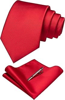 Solid Color Formal Necktie and Pocket Square Tie Clip Sets for Men