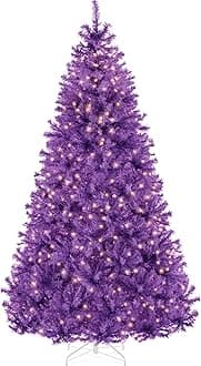 7.5ft Pre-Lit Purple Christmas Tree, Full Artificial Holiday Decoration w/ 1,350 Branch Tips, 550 Lights, Foldable Base