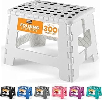 Utopia Home Folding Step Stool - (Pack of 1) Foot Stool with 9 Inch Height - Holds Up to 300 lbs - Lightweight Plastic Foldable Step Stool for Kids, Kitchen, Bathroom & Living Room (White)