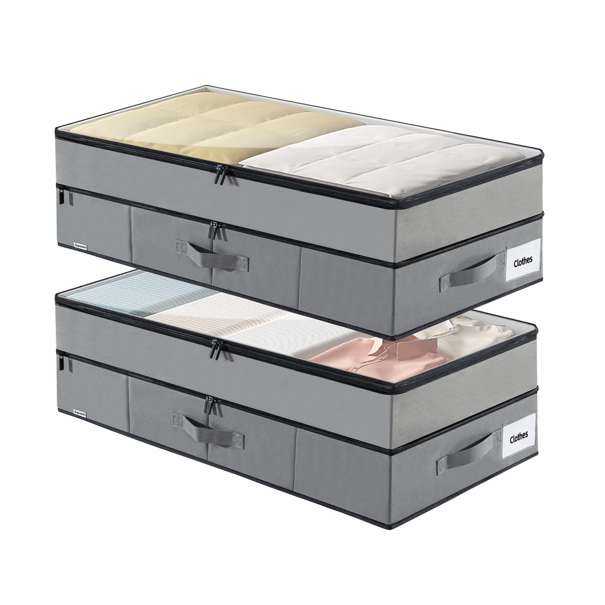 Large Under Bed Storage Containers, 2-Pack Double Layer Underbed Storage Bins with 3 Handles, 70L Extensible/Closed Clothes Storage Organizer with Sturdy Bottom Sidewalls, Grey