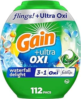 Flings Ultra Oxi Laundry Detergent Pacs, 112 Count, Waterfall Delight Scent, with Odor Defense, concentrated laundry soap pacs