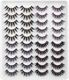 Faux Mink Lashes Pack 20 Pairs Wholesale False Eyelashes Dramatic Long Fluffy Wispy Fake Eye Lashes Bulk