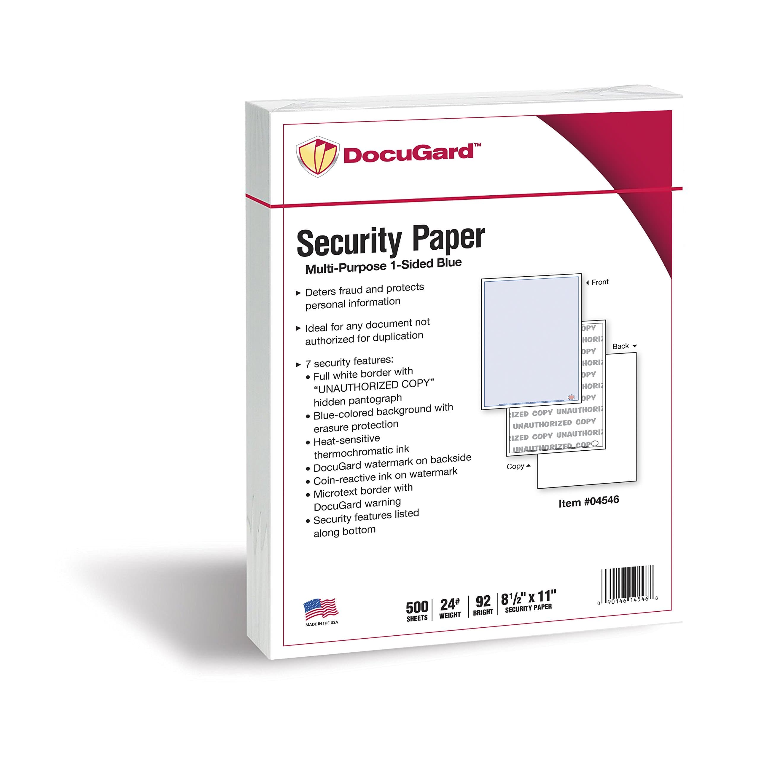 DocuGard Advanced Blue Multi-Purpose Security Paper, 7 Features, 8.5 x 11 Inches, 24 lb, 500 Sheets (04546)