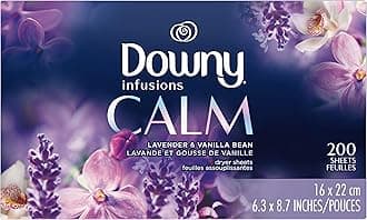 Downy Infusions Dryer Sheets Laundry Fabric Softener, Calm Scent, Lavender & Vanilla Bean, 200 Count