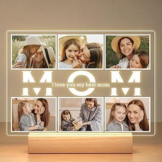 Personalized Birthday Gifts for Mom from Daughter Son, Custom Collage Picture Frames with Photos, Customized Photo Frame with Night Light, Personalized Gifts for Mom Kids Baby Family