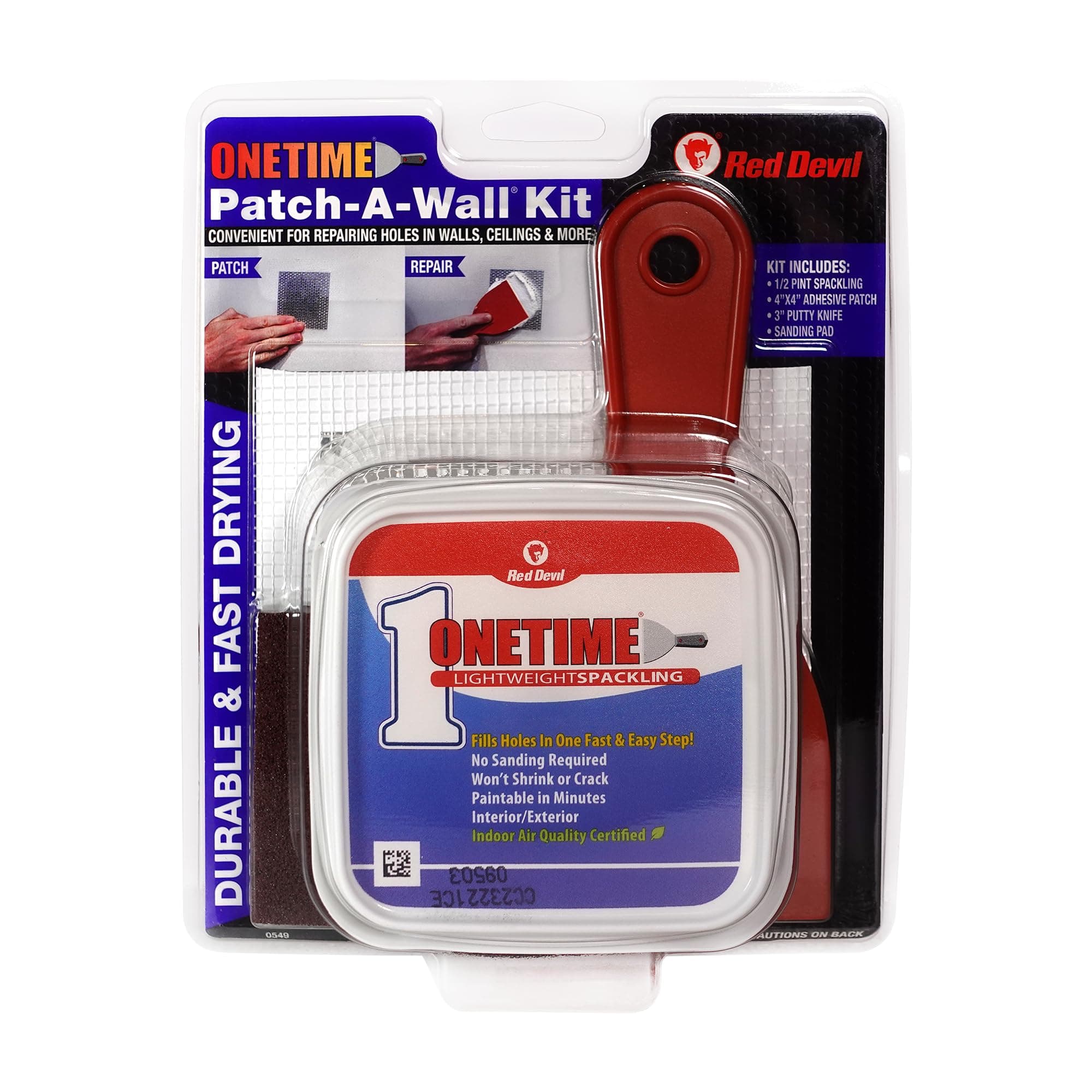 0549 ONETIME Lightweight Spackling Patch-A-Wall Kit, 1/2 Pint, Made in USA