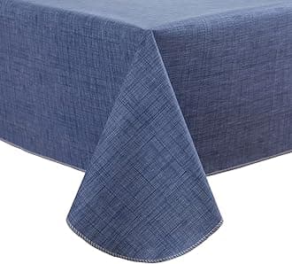 LIBERECOO Vinyl Tablecloth with Flannel Backing, Denim Blue, Waterproof, Stain-Resistant, Easy-Clean Table Cover for Dining, Kitchen, and Outdoor Use, 60" x 84" Rectangle