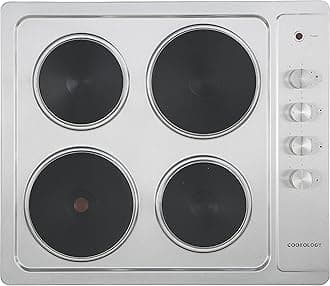 Cookology SEP601SS 60cm Cooktop Solid Plate Electric Hotplate Hob in Stainless Steel - 4 Cooking Zones - Built-in Worktop - 6 Heat Settings - Rotary Dials