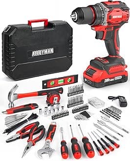 Alloyman Home Tool Kit Set with 20V MAX Cordless Drill Driver, 174-Piece in Storage Case, For DIY and Home Maintenance