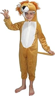Kaku Fancy Dresses Fleece Lion Wild Animal Costume For Kids - Brown, 7-8 Years|Animal Fancy Dress For Boys & Girls