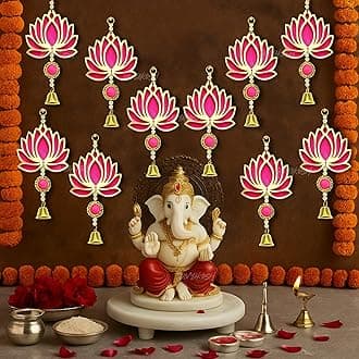 Divyakosh Fabric & Beads Lotus Hangings for Decoration,Pack of 10,Color,Pink,Door/Wall Decor,Mandir Pooja Room,Temple Decor,Export Quality,Wedding Backdrop Decorative Items,Size,9 Inch
