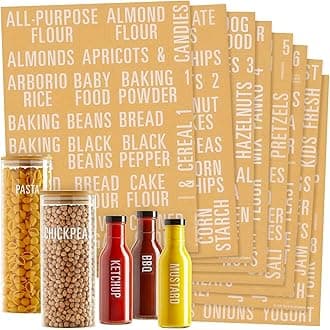 Talented Kitchen Pantry & Fridge Label Set - Water-Resistant Vinyl Kitchen Organization Labels - Preprinted Pantry Container Stickers - Sugar & Flour Baking Stickers - 224-Pack, Medium, White/Clear