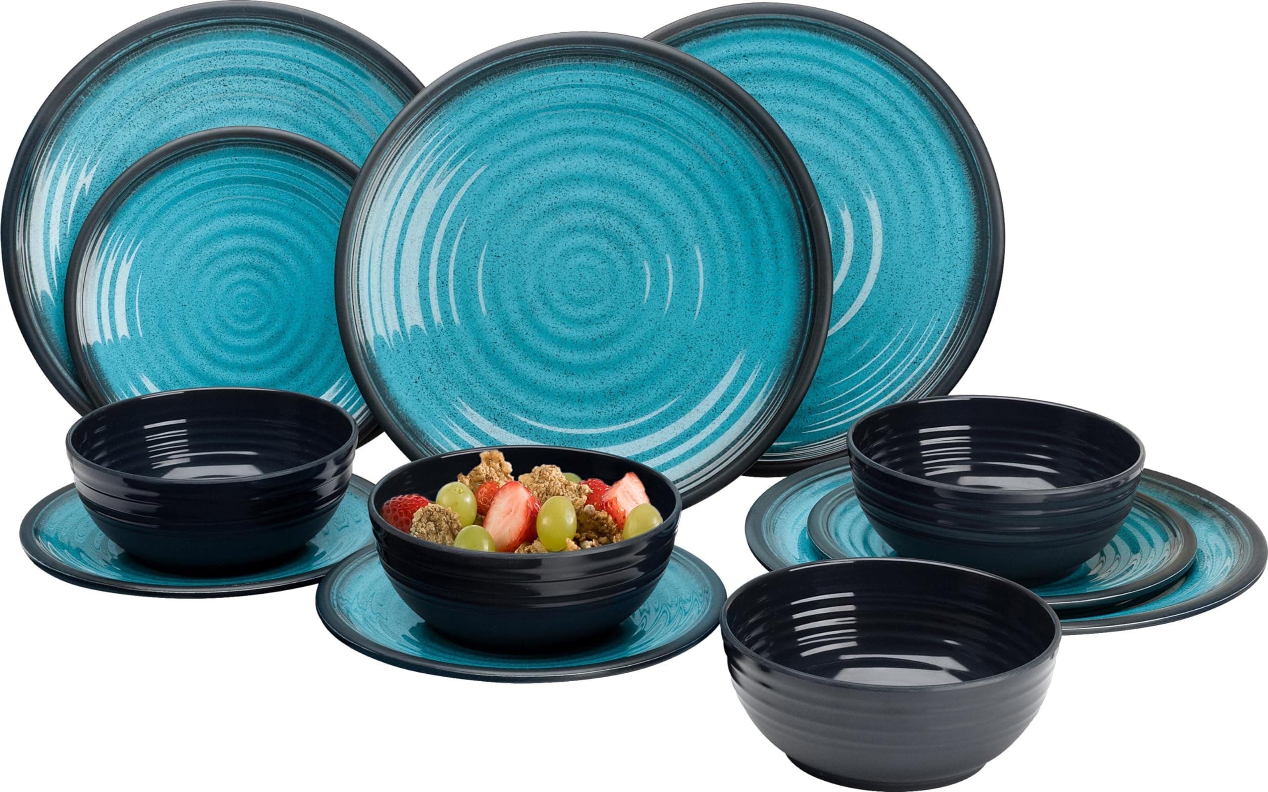 Granite Aqua Premium Plus 12pc Dinner Set Melamine Tableware Dinnerware Caravan Accessories