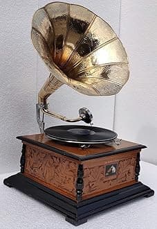 Taha Art Gramophone Record Player/Turntable Music Player YCAR - Black Wood And Brass - 78 RPM - Disc - Manual - Antique - Analog