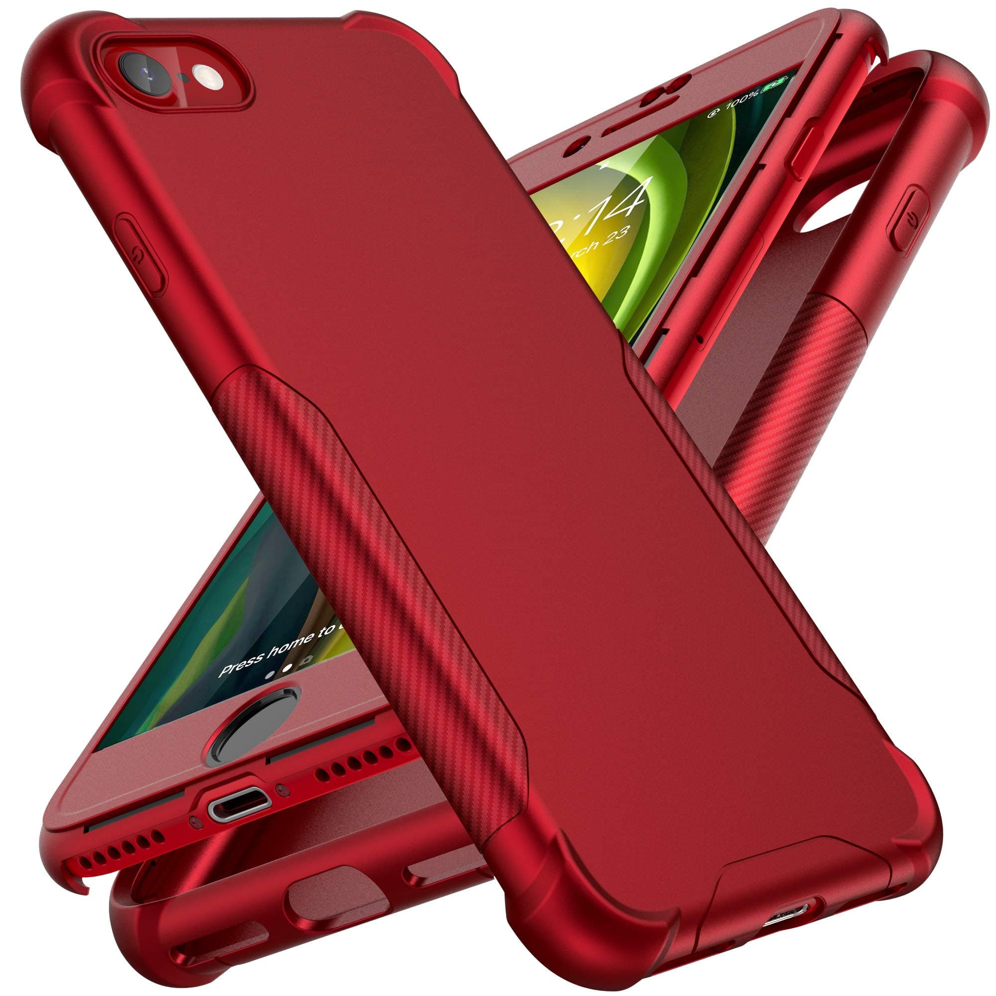 ORETech Design for iPhone SE 2020 Case, for iPhone 7/8 Case with[2 x Tempered Glass Screen Protector]Full Body Heavy Duty Slim Hard PC Soft TPU Protective Cover Compatible with iPhone 7 8 SE 2020- Red