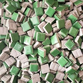 200g Square Green Ceramic Tiles Mosaic Tiles, Colorful Ceramic Mosaic Pieces Art Making Supplies for Crafts for Bathroom Flower Pot Outdoor Tables Coasters - 15mm