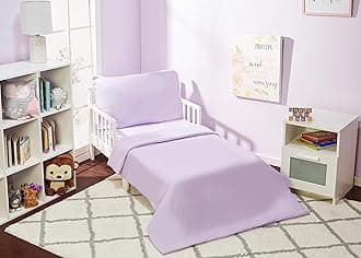 EVERYDAY KIDS 4 Piece Toddler Bedding Set - Includes Comforter, Flat Sheet, Fitted Sheet and Pillowcase - Solid Purple