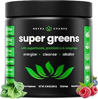 Super Greens Powder Premium Superfood | 20+ Organic Green Veggie Whole Foods | Wheat Grass, Spirulina, Chlorella & More | Antioxidant, Digestive Enzyme & Probiotic Blends