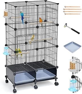 46-Inch Bird Cage, with Wooden Perches, Durable Metal Parakeet Cage with Slide-Out Tray, Water Bottle & Feeder, Bird Cages for Parrot, Parakeets, Cockatiel, Lovebird, Pigeon and Small Birds