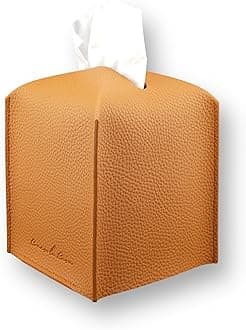 Premium PU Leather Tissue Box Holder - Elegant Hotel-Style Tissue Box Cover for Home, Office & Car Décor, Tissues Cube Organizer for a Natural & Classic Look (Orange)