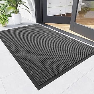 Front Door Mat, 4' x 8' Heavy Duty Indoor Outdoor Doomat, Commercial Industry Rugs with Rubber Backing, Non-Slip Low Profile Welcome Entry Mat for Patio, Home, Grey