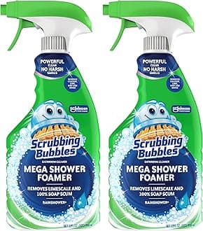 Scrubbing Bubbles Mega Bathroom and Shower Cleaner Spray, Foaming Action Removes Limescale and Soap Scum, Rainshower Scent, 32oz (Pack of 2)