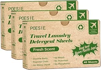 Poesie Travel Liquidless Laundry Detergent Sheets Portable Laundry Strips Travel Dorm Home Fresh Scent 3 Box Total 120 Sheets