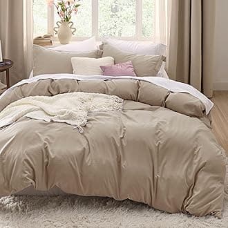 Light Brown Duvet Cover Queen Size - 3 Pieces Prewashed Cotton-Like Extra Soft Bedding Set, Includes 1 Duvet Cover 90x90 Inches with Zipper Closure & 2 Pillow Shams, Comforter Not Included