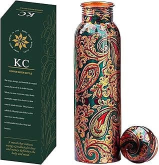 KC Pure Copper Designer Water Bottle with Leak Proof Protection, Ayurveda and Yoga Health Benefits (1000ml, 1Unit) With Lacqure Coating