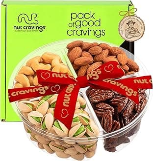 NUT CRAVINGS - Easter Mixed Nuts Gift Basket + Heart Ribbon (4 Assortments) Treats for Adults, Food Arrangement, Healthy Snack Care Package, Kosher