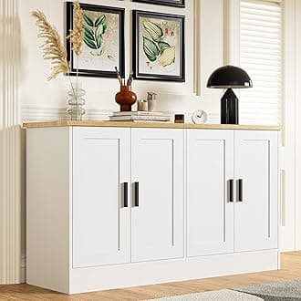 Anystyle 53" White Buffet Cabinet with Storage, Modern Kitchen Sideboard with 4 Doors & Adjustable Shelves, Entryway Credenza & TV Console Table for Living Room, Dining Room