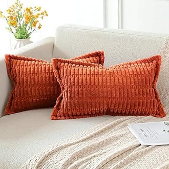 Artscope Orange Cushion Covers Set of 2 Corduroy Decorative Square Striped Pillowcase with Stitched Edge Pillow Covers 30x50cm for Home Decor Sofa Bedroom Car