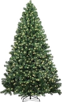6.5ft Christmas Tree with 200 Warm White Lights, Artificial Hinged Christmas Pine Tree with Foldable Stand for Home Party Decoration, 1000 Tips, Metal Stand, Easy Assembly