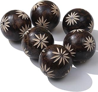 Set of 6 Decorative Balls for Dining Table Centerpiece Decor - Decorative Orbs for Centerpiece Bowls - Sunflower Pattern - 2.6in Resin Round Sphere Balls for Coffee Table Decor