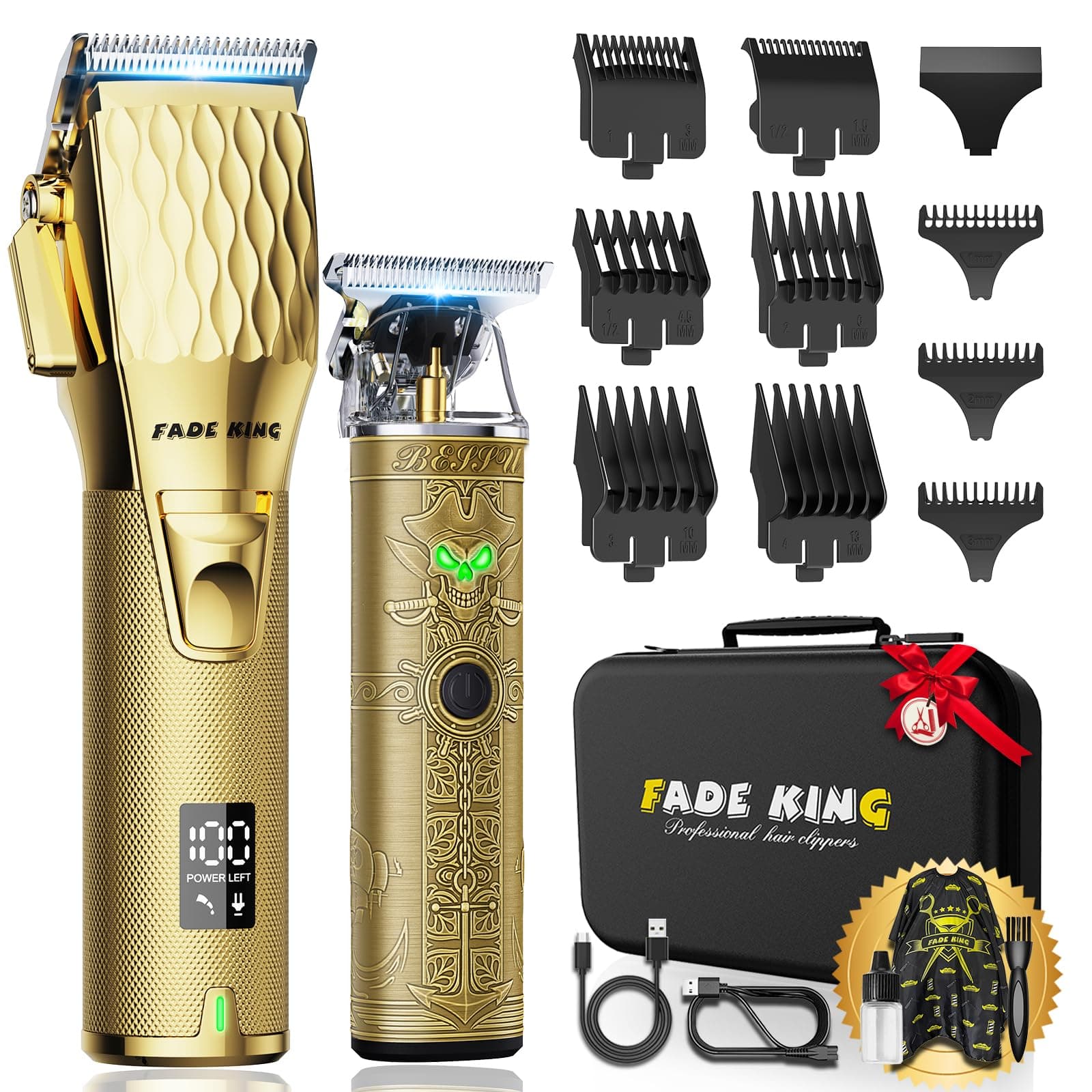 FADEKING® Professional Hair Clippers for Men, Cordless Barber Clippers & Beard Trimmer Set – Precision Hair Trimmer for Home/Barber Use, Men Grooming Kit with Travel Case – Ideal Gifts for Men