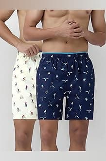 - Men's Renew Super Combed Cotton Regular Fit Printed Boxer Shorts with No Marks Waistband & Dual Side Pocket (Pack of 2)