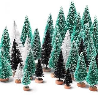 30Pcs Mini Christmas Trees, Artificial Christmas Tree Bottle Brush Trees Christmas with 5 Sizes, Sisal Snow Trees with Wooden Base for Christmas Decor
