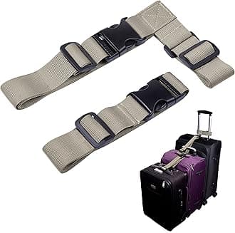 Wisdompro Add a Bag Luggage Strap, 1 Set of Heavy Duty Adjustable Suitcase Connector Belt, Travel Baggage Attachment Accessories for Connecting Luggage Together - Khaki (T-type, Normal)